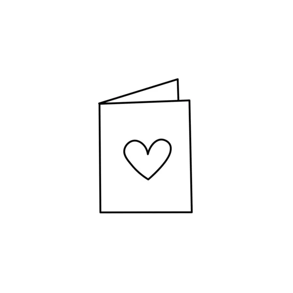 バレンタインデーベクトルグリーティングカードフラットベクトルアイコン手描きピンクグリーティングカード上の赤いハート白の背景に隔離 — ストックベクタ