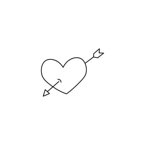 Hand Drawn Heart Pierced Arrow Flat Vector Icon Isolated White — Stock Vector