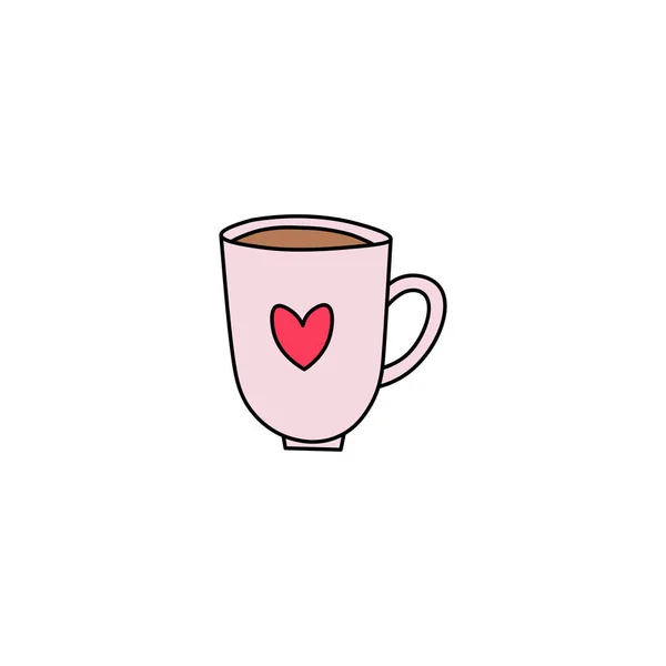 Hand Drawn Coffee Mug Flat Vector Icon Isolated White Background — 스톡 벡터