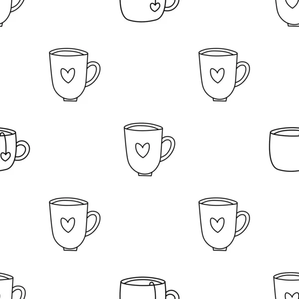 Kahve Fincanları Kusursuz Tekrar Desenli Sevgililer Günü Nde Pürüzsüz Tekrarlar — Stok Vektör