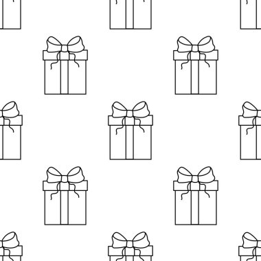 Hediyeler, hediye kutuları ambalaj kağıtları için kusursuz tekrarlar. Pembe arka planda kırmızı el çizilmiş hediye kutuları..