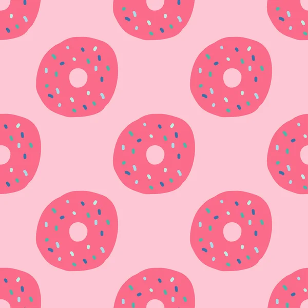Рожеві Пончики Безшовний Візерунок Повторення Обгорткового Паперу — стоковий вектор