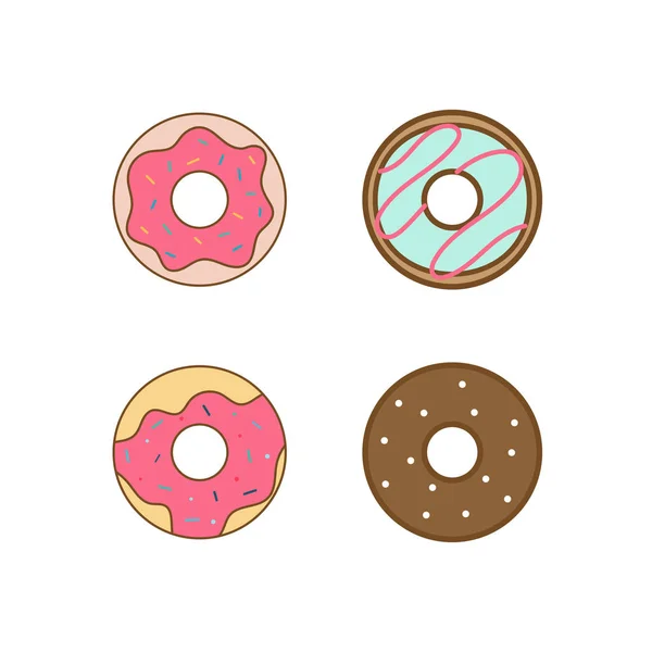Çörekler Düz Vektör Simgeleri Kümesi Donut Simgeleri — Stok Vektör