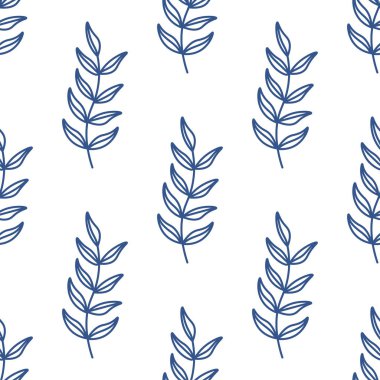 Kusursuz tekrarlama vektör deseni bırakır. Yılın rengi, beyaz arkaplanda mavi yapraklar.