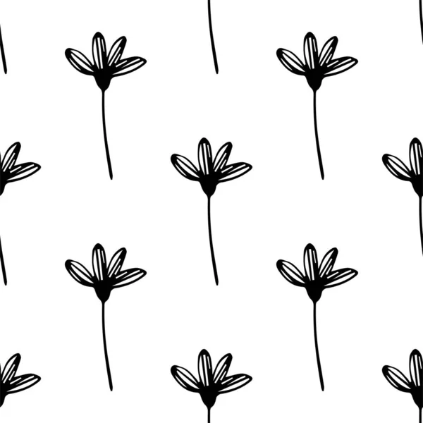 Flores Dibujadas Mano Patrón Vector Repetición Sin Costuras Para Papel — Vector de stock