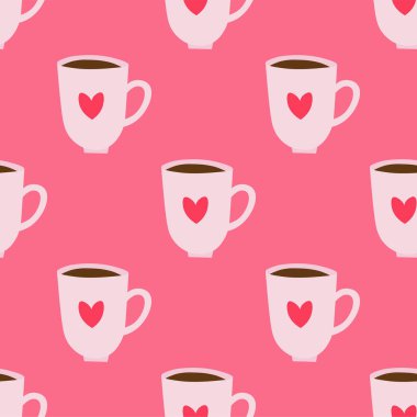 Kalpsiz kahve fincanları kağıt, parmak izi, kumaş ambalajları için vektör desenlerini tekrarlar.