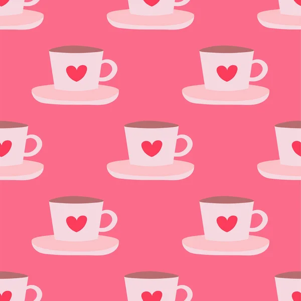 Tasses Thé Sans Couture Répétition Pattern Valentine Jour Sans Couture — Image vectorielle