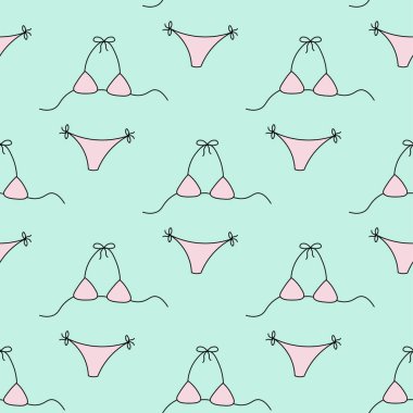 Pembe bikiniler sarma kağıdı ve kumaşlar için tekrarlayan vektör deseni.