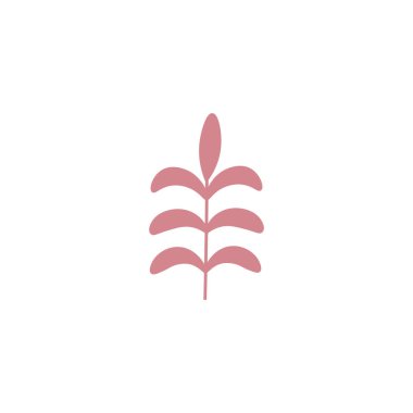 Pembe el çizilmiş düz vektör dalı ve beyaz arkaplanda izole edilmiş yapraklar.