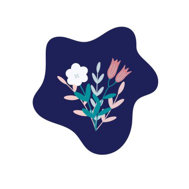 Beyaz bir arkaplanda izole edilmiş çiçek buketi düz vektör çizimi. Çiçekler, çizimler.