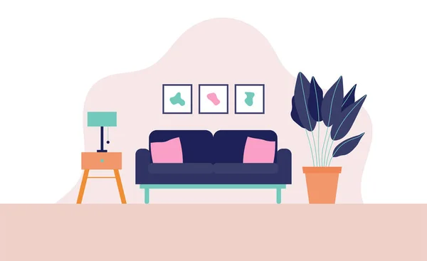客厅的现代室内设计平面图 包括沙发 — 图库矢量图片
