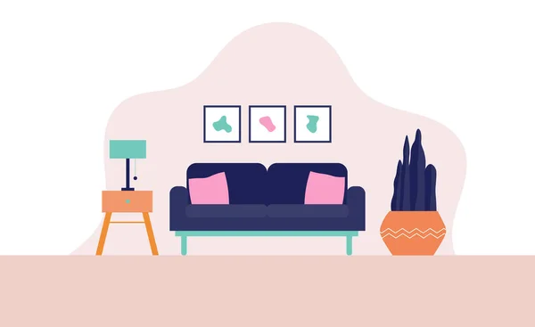 客厅的现代室内设计平面图 包括沙发 — 图库矢量图片