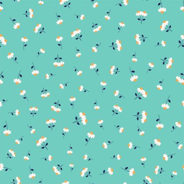 Şirin papatyalar vektörsüz tekrarlanmayan desen tasarımı. Ambalaj kağıdı, yazlık kumaşlar, duvar kağıdı, baskılar için harika. Yüzey desenleri. Yeşil arka planda papatya çiçekleri..