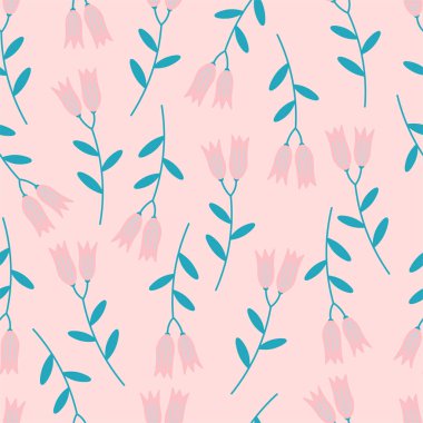 Yaprakları pürüzsüz olan pembe çiçekler kağıdı sarmak için tekrar vektör deseni. İzler, kumaşlar, tekstil.