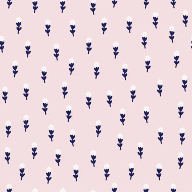 Beyaz çiçekler, ambalaj kağıdı, parmak izi, tekstil, kumaş için pürüzsüz tekrar desenleri var. Pembe arka planda beyaz çiçekler..