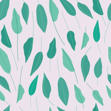 El çizimi kağıtlar, kumaşlar, tekstil, duvar kağıtları için kusursuz tekrar vektör deseni bırakır. Botanik vektör deseni. Beyaz arkaplanda yeşil yapraklar..