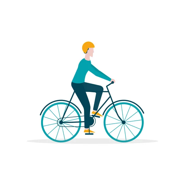 Man Rider Cykel Platt Vektor Illustration Håll Dig Frisk Koncept — Stock vektor