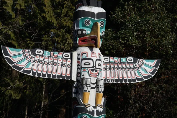 Collection Totem Poles Stanley Park — Stock Photo, Image