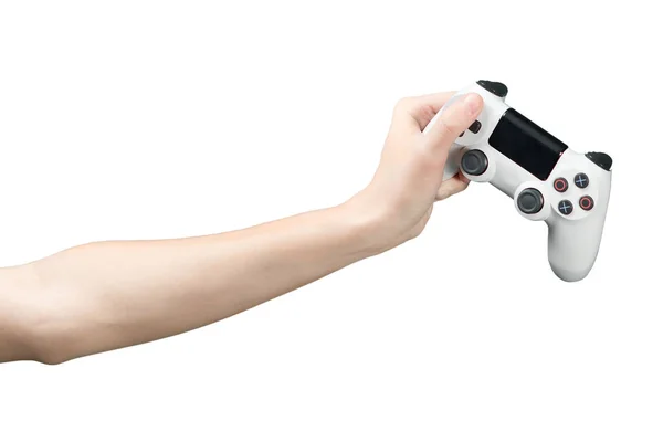 Mano adolescente sostiene un joystick en la mano sin inscripciones de la consola de juegos —  Fotos de Stock