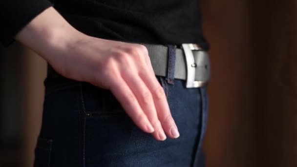 Girl Takes Condom Out Her Jeans Pocket Puts Out Takes — Stock Video
