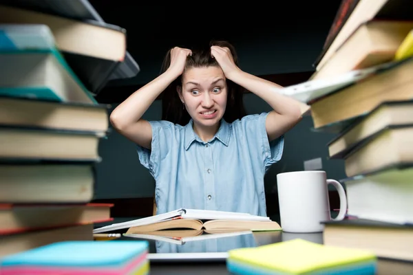 Girl Student Tired Studying Preparing Exams She Freaks Out Gets Stock Photo