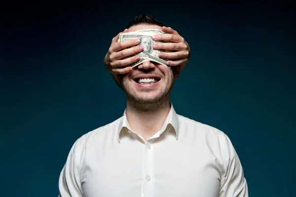 Money Blinded Business Man White Shirt Hands Out Darkness Closed — Stock Photo, Image