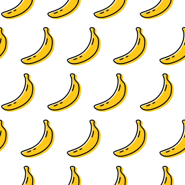 Muz ikonu kusursuz desen. Vejetaryen gıda sembolü. Sarı dolgulu satır etiketi. Modaya uygun siluet işareti, grafik resim grafiği. Beyaz arkaplanda izole edilmiş doğrusal logo vektör çizimi