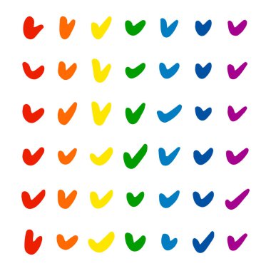 49 'luk kontrol seti gökkuşağı renginde oklar gösteriyor. Grunge dokusu deseni. El çizimi mürekkep fırçası parlak renkli lekeler tasarım elementleri. Lgbt, CSD gururu, Ulusal Açılış Günü. Vektör illüstrasyonu