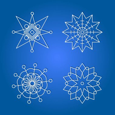 Mavi arka planda beyaz kar taneleri. Noel ve Yeni Yıl dekorasyon unsurları ayarlandı. Vektör illüstrasyonu