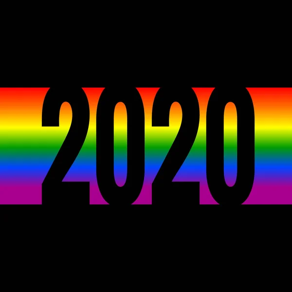2020 Nieuwjaar Numerieke Tekst Belettering Zwart Felgekleurde Regenboog Achtergrond Negatieve — Stockvector