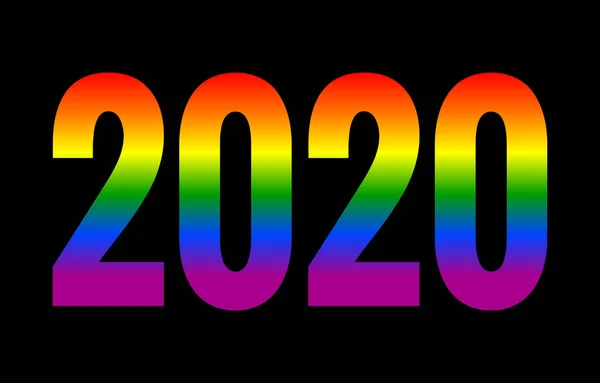 2020 Νέο Έτος Numeral Κείμενο Γράμματα Φωτεινό Πολύχρωμο Ουράνιο Τόξο — Διανυσματικό Αρχείο