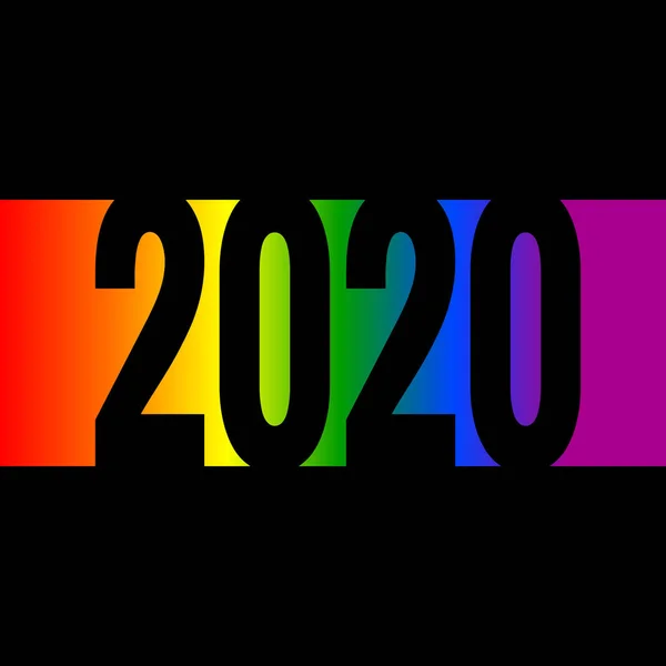 2020 Novoroční Číslicové Písmo Černé Pestrobarevném Duhovém Pozadí Šablona Návrhu — Stockový vektor
