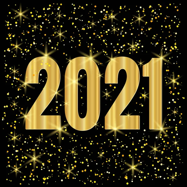 2021 Νέο Έτος Numeral Χρυσό Κείμενο Γράμματα Μαύρο Φόντο Αστέρια — Διανυσματικό Αρχείο