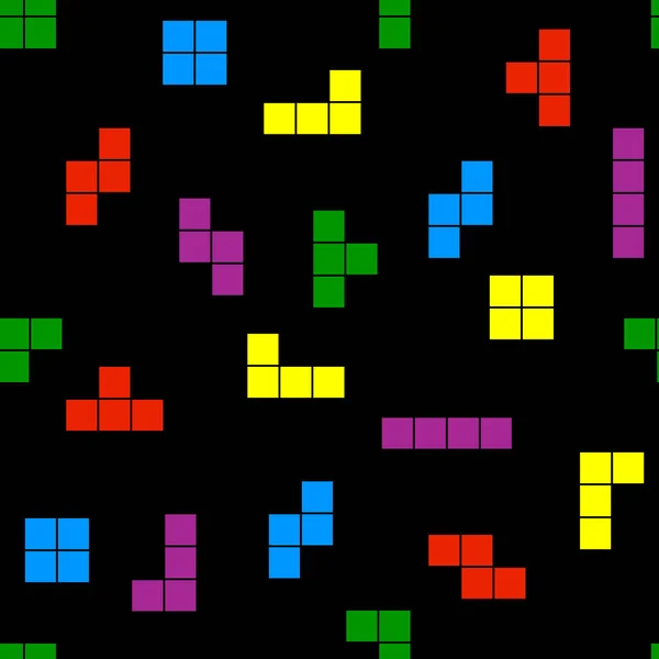 Oude Video Game Elementen Naadloos Patroon Spel Kleurrijke Bakstenen Zwarte — Stockvector