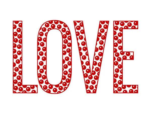Kırmızı Böğürtlen Desenli Aşk Kelimesi Tebrik Kartı Afişi Için Renkli — Stok Vektör