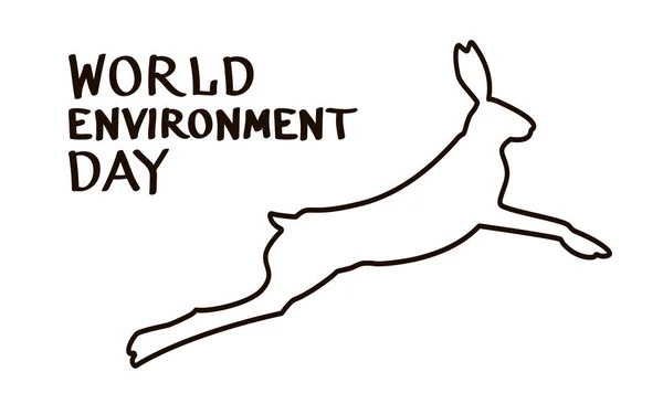 Journée Mondiale Environnement Design Silhouette Lièvre Lettres Sur Fond Blanc — Image vectorielle