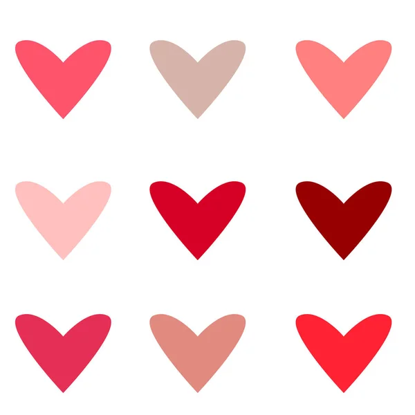 Colorful Seamless Pattern Simple Heart Icons Various Pink Red Colors — 스톡 벡터