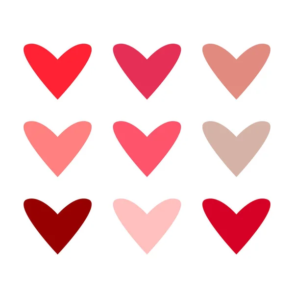 Set Simple Heart Icons Various Pink Red Colors Love Marriage — 스톡 벡터