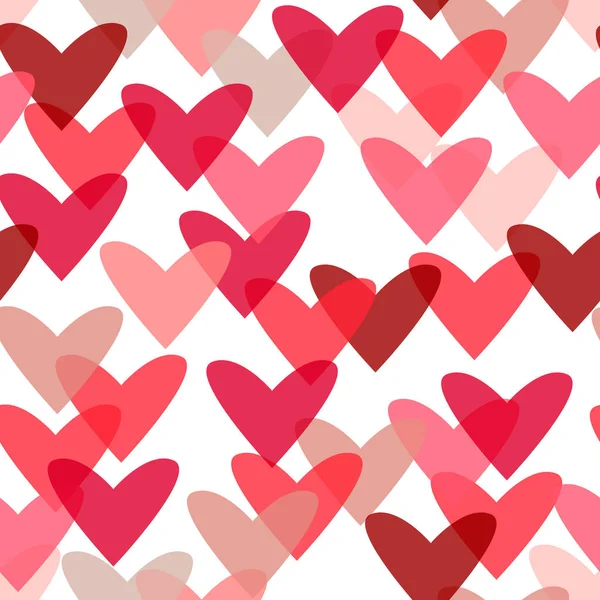 Colorful Seamless Pattern Simple Transparent Heart Icons Various Pink Red — 스톡 벡터