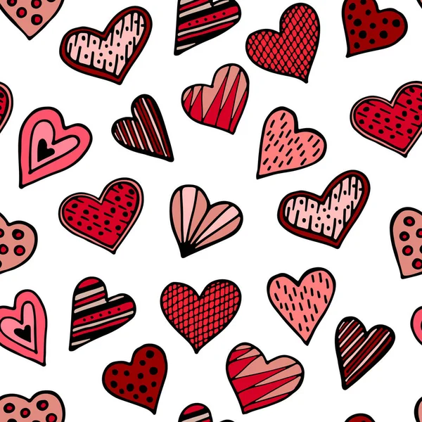 Seamless Pattern Hand Drawn Ink Brush Heart Icons Various Decorative — Stock Vector