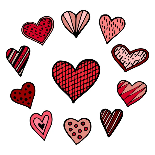 Set Hand Drawn Ink Brush Heart Icons Different Pink Colors — Stock Vector