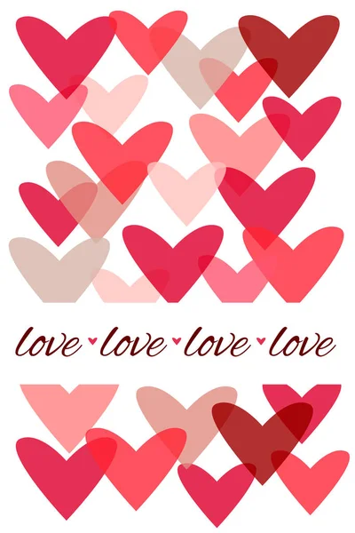 Valentinstag Hochzeit Und Romantische Grußkarte Mit Liebesbeschriftung Einfache Herzsymbole Verschiedenen — Stockvektor