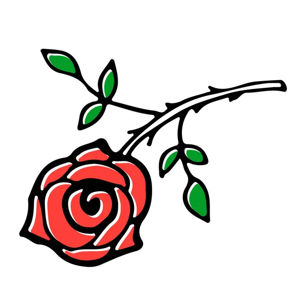 Τριαντάφυλλο Κοράλλι Λουλούδι Φύλλα Σιλουέτα Λογότυπο Χέρι Ζωγραφισμένο Μελάνι Και — Διανυσματικό Αρχείο