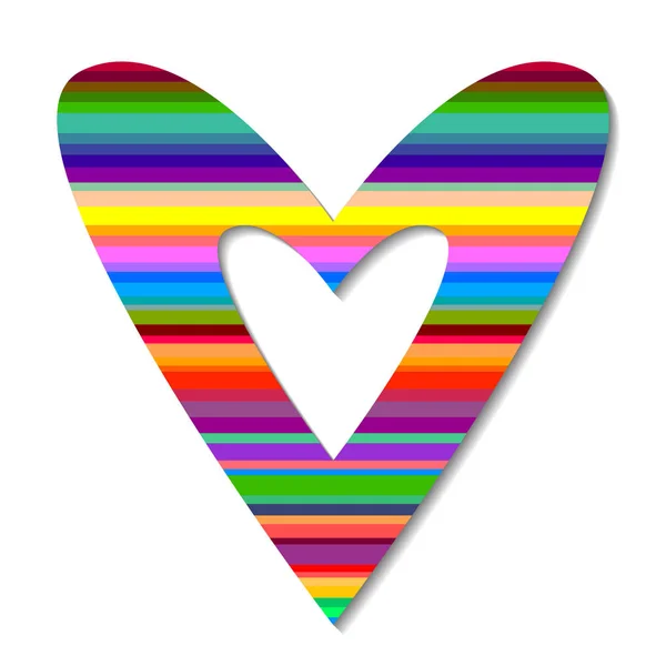 Einfaches Herzsymbol Mit Horizontalen Streifen Verschiedenen Hellen Farben Liebe Romantik — Stockvektor