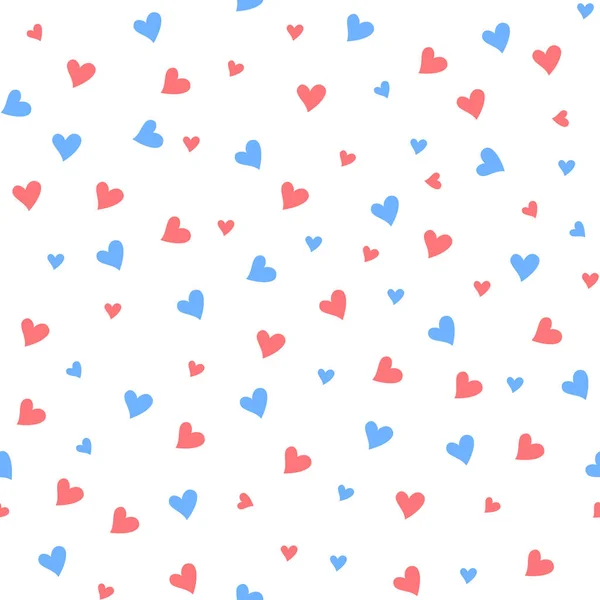 漂亮无缝的图案 简单的心脏图标粉红色和蓝色的粉刷颜色大小不同的白色背景 情人节的象征 婴儿淋浴设计 矢量说明 — 图库矢量图片