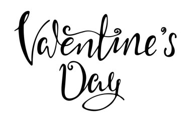 Sevgililer Günü el yapımı sanat fırçası metni. Tatil tebrik kartı tasarımı, kaligrafi modern harfler. Davetiye, afiş, baskı, poster, rozet, etiket. Beyaz arkaplanda izole