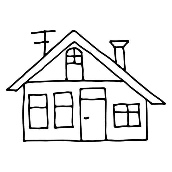 Ручной Рисованный Дом Детская Иллюстрация Стилизованным Зданием Винтажная Черно Белая — стоковый вектор