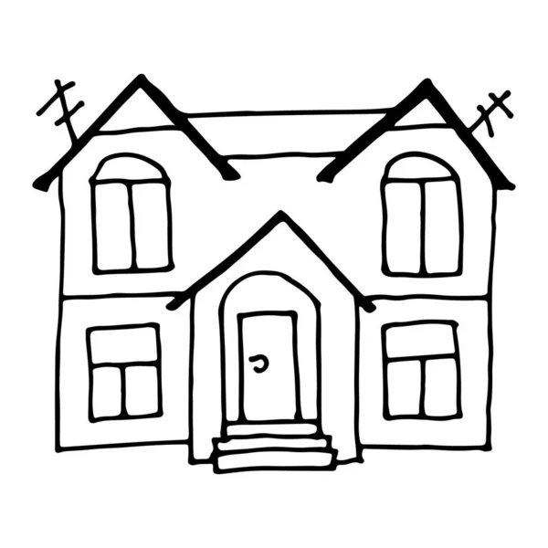 Ручной Рисованный Дом Детская Иллюстрация Стилизованным Зданием Винтажная Черно Белая — стоковый вектор
