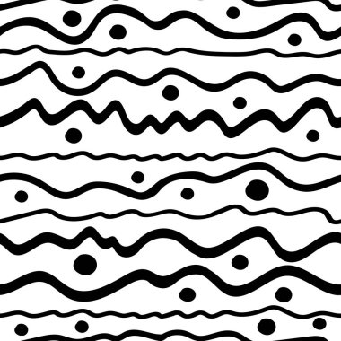 Kusursuz değişken dalgalı çizgiler yatay desen. Renkli eğriler soyut vektör arkaplanı. El çizimi kıvrımlı monokrom çizgisi. Duvar kağıdı, tekstil, ambalaj, afiş, poster, kapak için tasarım