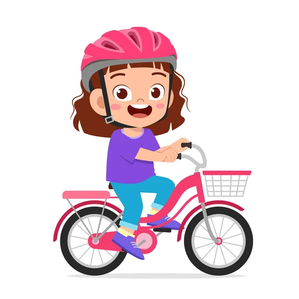 Heureux mignon enfant fille équitation vélo sourire — Image vectorielle